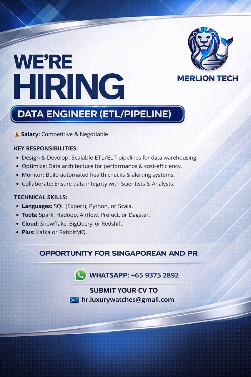 Data Engineer for Hire in Merlion Tech