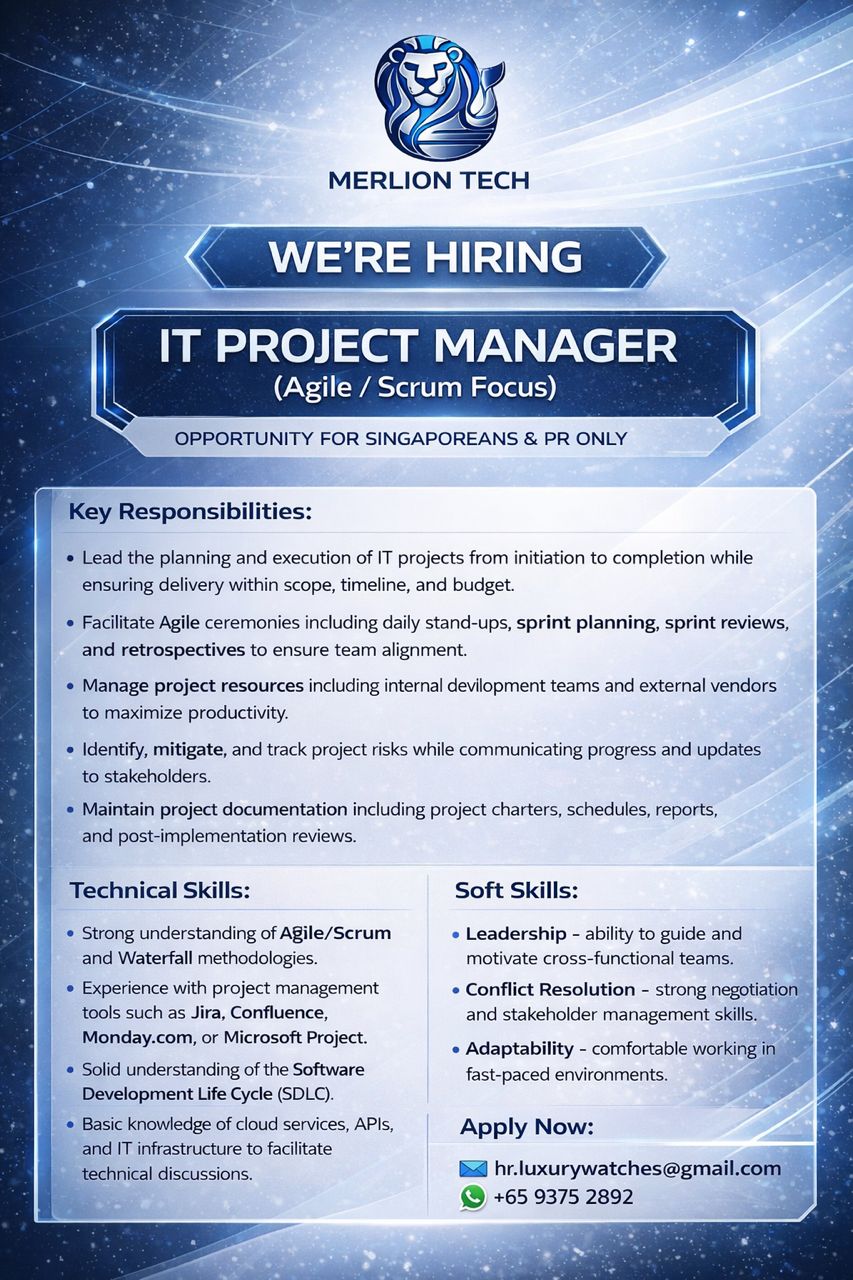 IT Project Manager for Hire in Merlion Tech